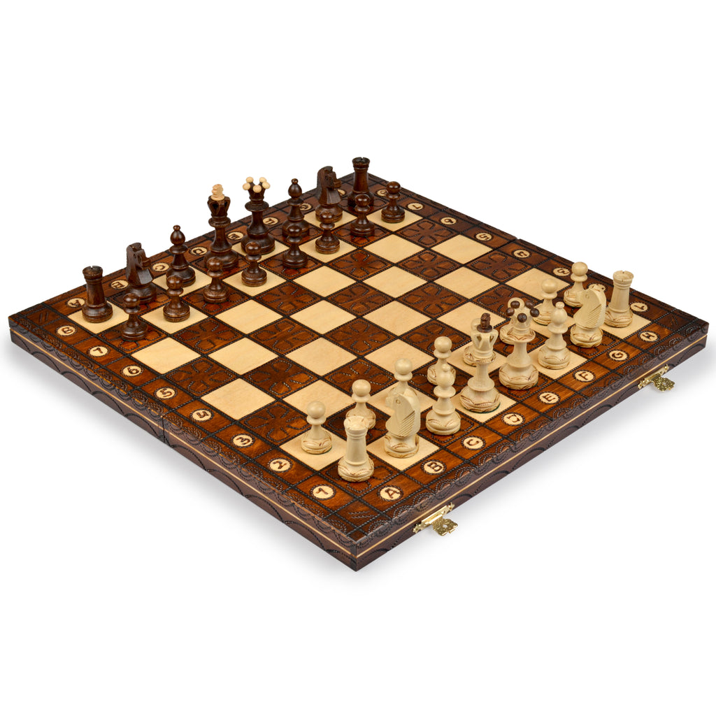 Handmade European Wooden Chess Set with 16-Inch Board and Hand Carved Chess Pieces, "Junior"-Wegiel-Yellow Mountain Imports