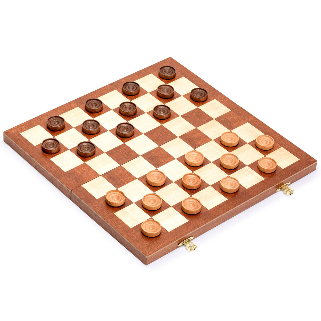 Husaria 14.2" International Checkers Folding Wooden Game Set - 8x8 Board-Husaria-Yellow Mountain Imports