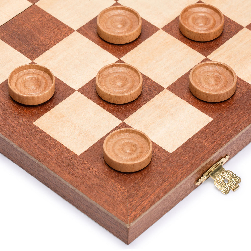 Husaria 14.2" International Checkers Folding Wooden Game Set - 8x8 Board-Husaria-Yellow Mountain Imports