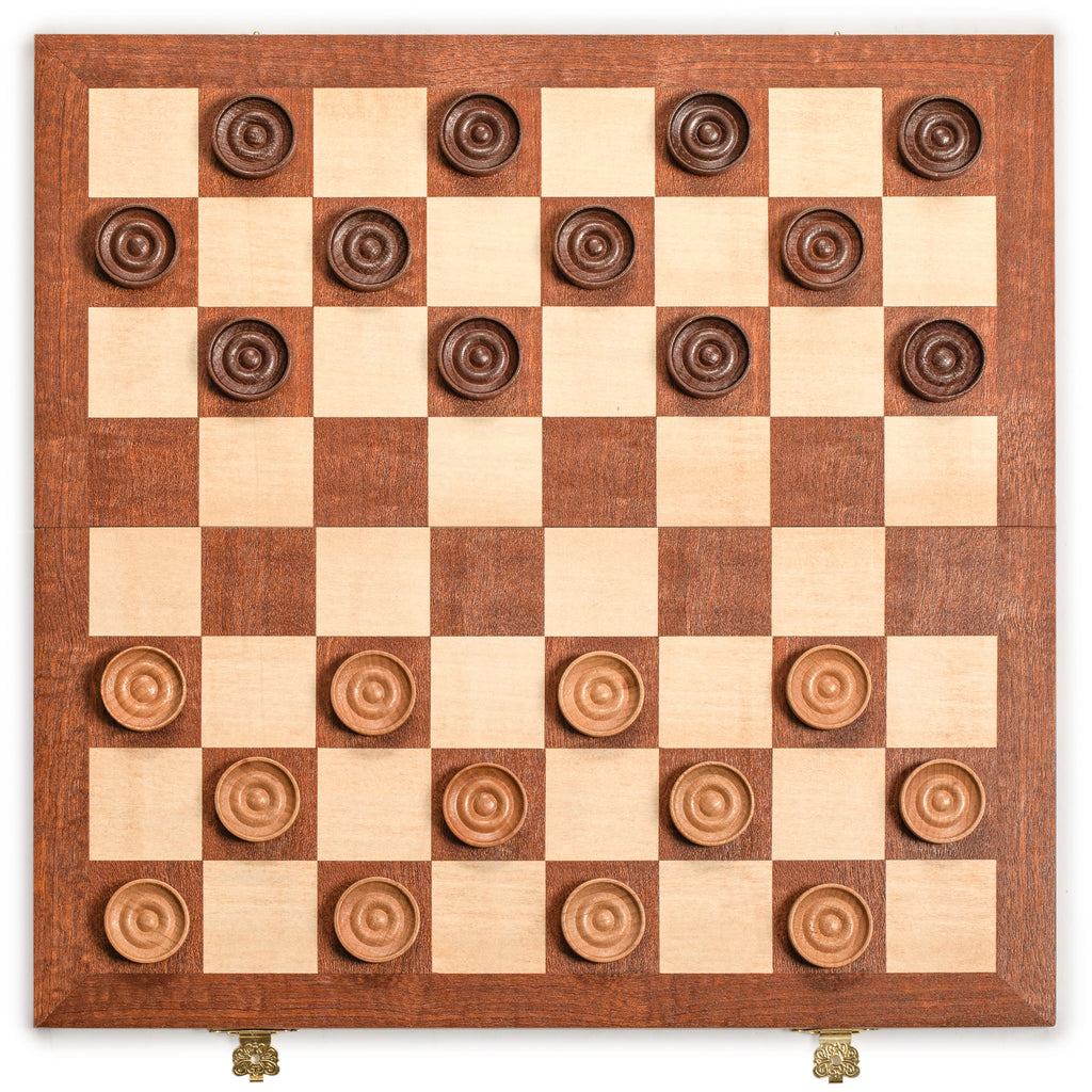 Husaria 14.2" International Checkers Folding Wooden Game Set - 8x8 Board-Husaria-Yellow Mountain Imports