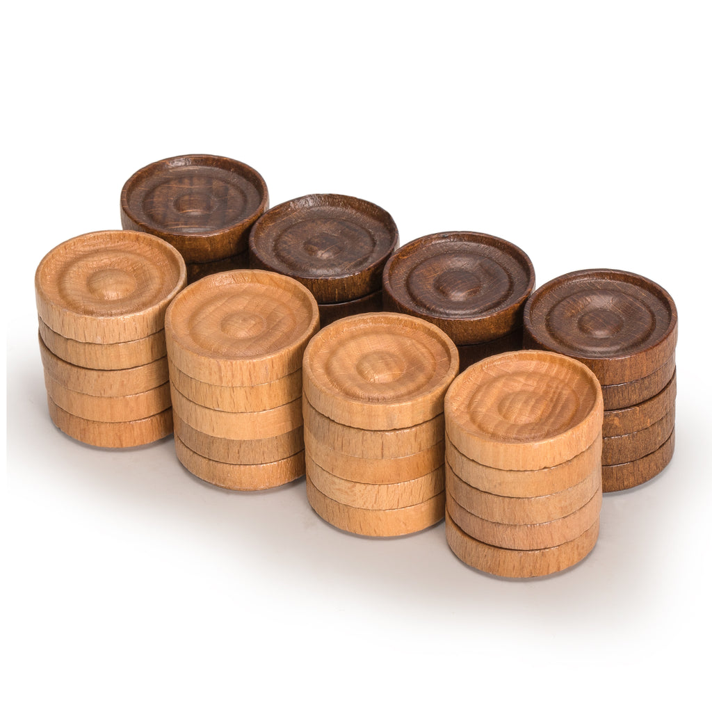 Husaria Wooden Italian Style Checker Pieces with Stackable Ridges and Drawstring Pouch, 40 Pieces-Husaria-Yellow Mountain Imports
