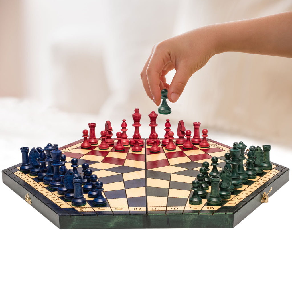 Husaria Wooden Tri-Color Three-Player Chess - 21”-Husaria-Yellow Mountain Imports