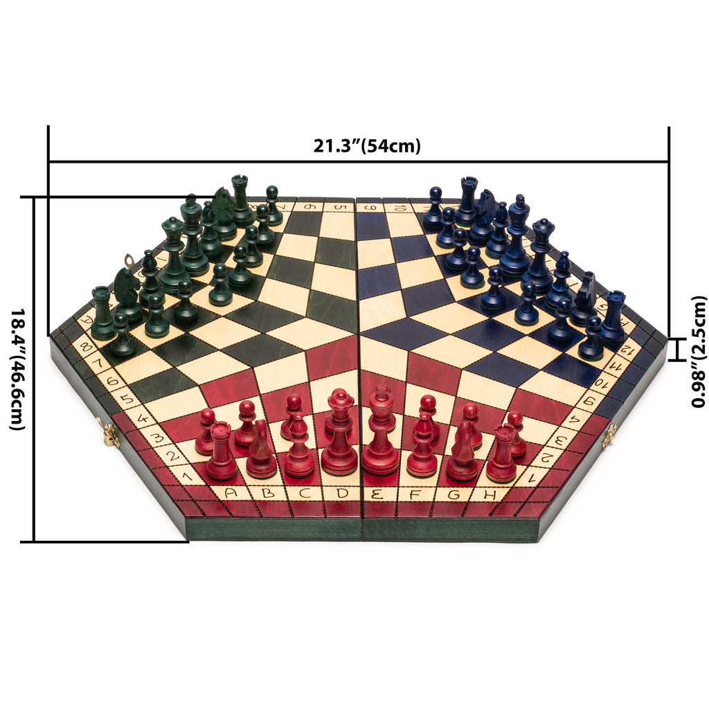 Husaria Wooden Tri-Color Three-Player Chess - 21”-Husaria-Yellow Mountain Imports