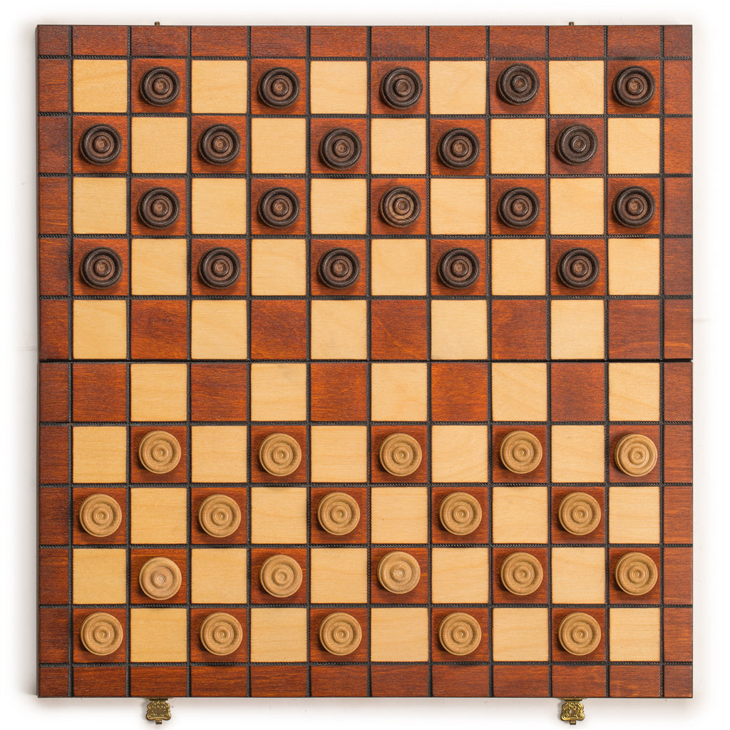 International Checkers (Draughts) Set in Folding Wooden Case - 100 Playing Field-Wegiel-Yellow Mountain Imports