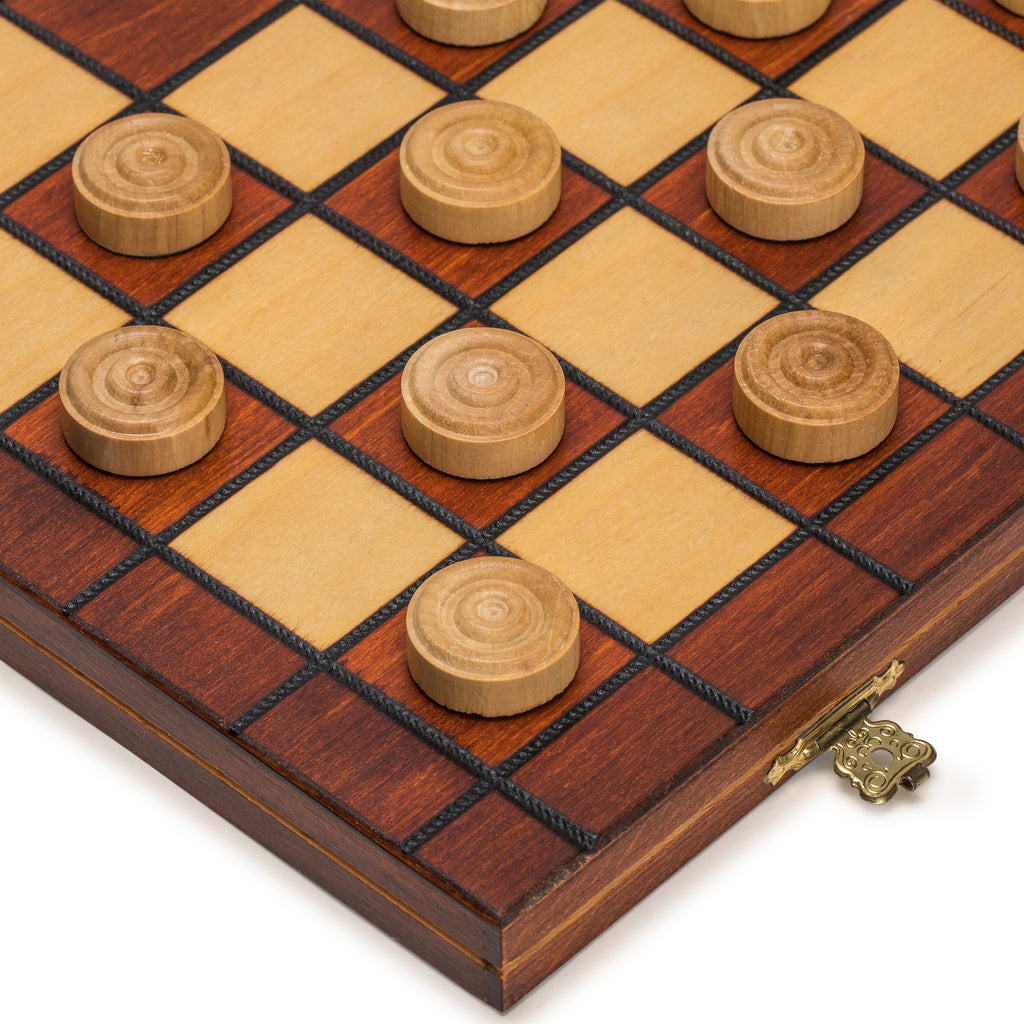 International Checkers (Draughts) Set in Folding Wooden Case - 100 Playing Field-Wegiel-Yellow Mountain Imports