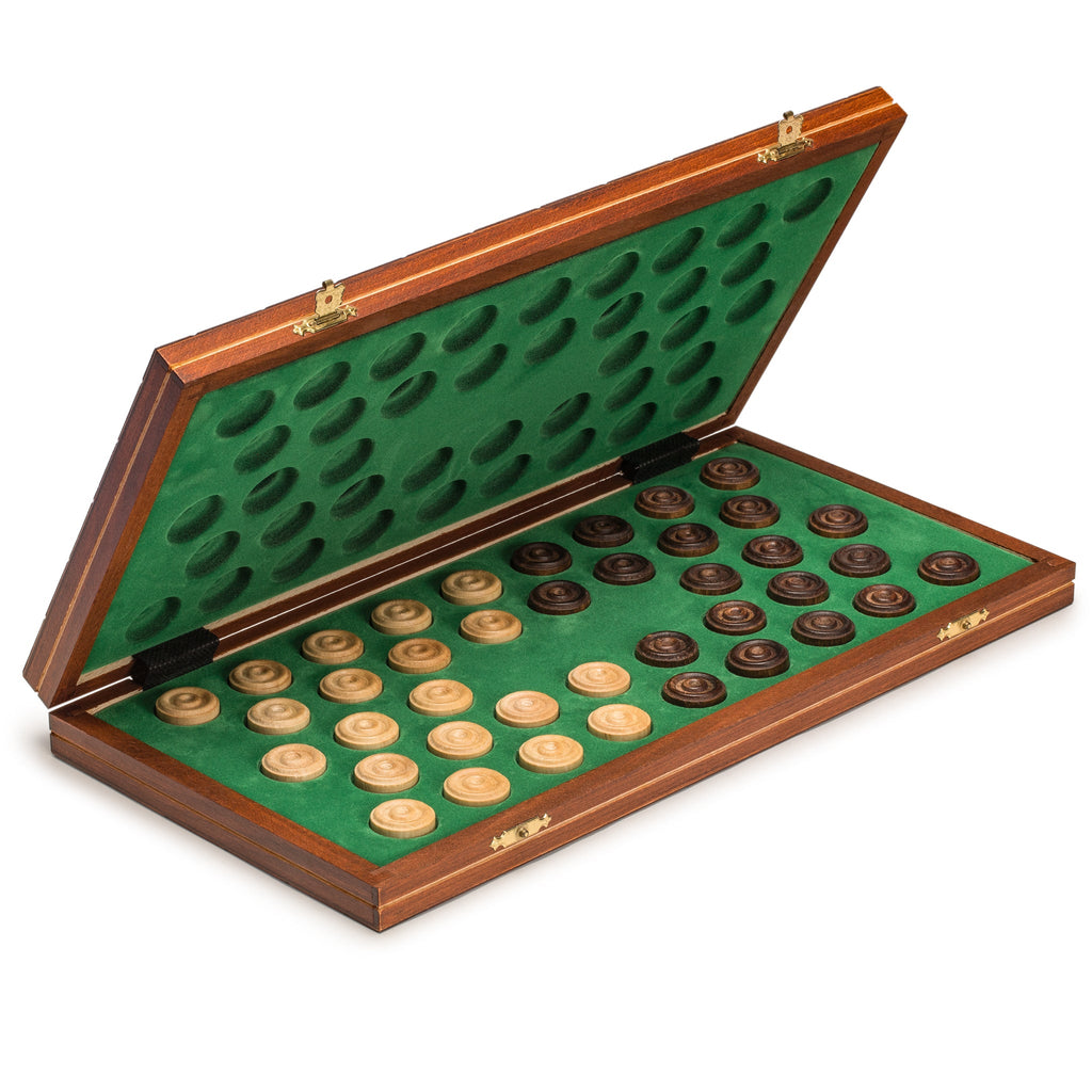 International Checkers (Draughts) Set in Folding Wooden Case - 100 Playing Field-Wegiel-Yellow Mountain Imports
