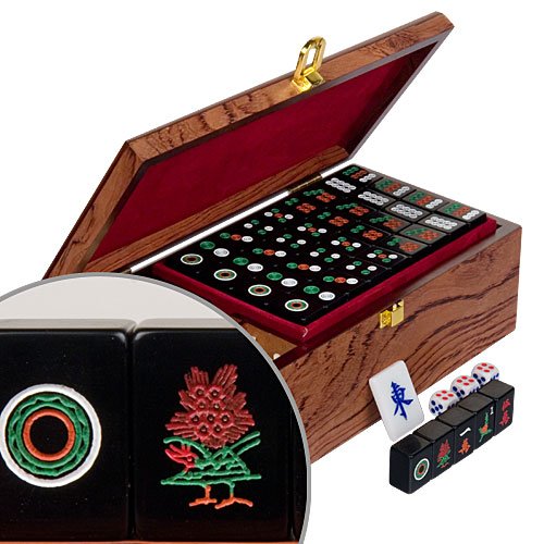 Japanese Riichi Mahjong Game Set with Black Tiles-Yellow Mountain Imports-Yellow Mountain Imports