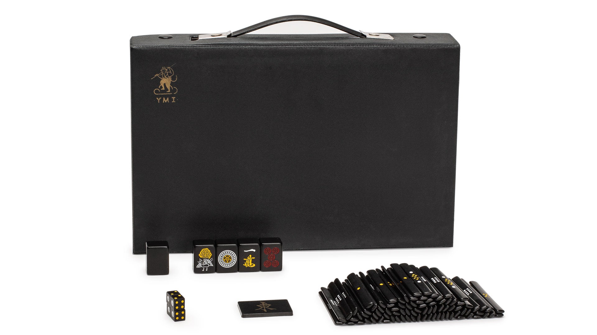 Japanese Riichi Mahjong Set - Black Standard Size Tiles and Vinyl