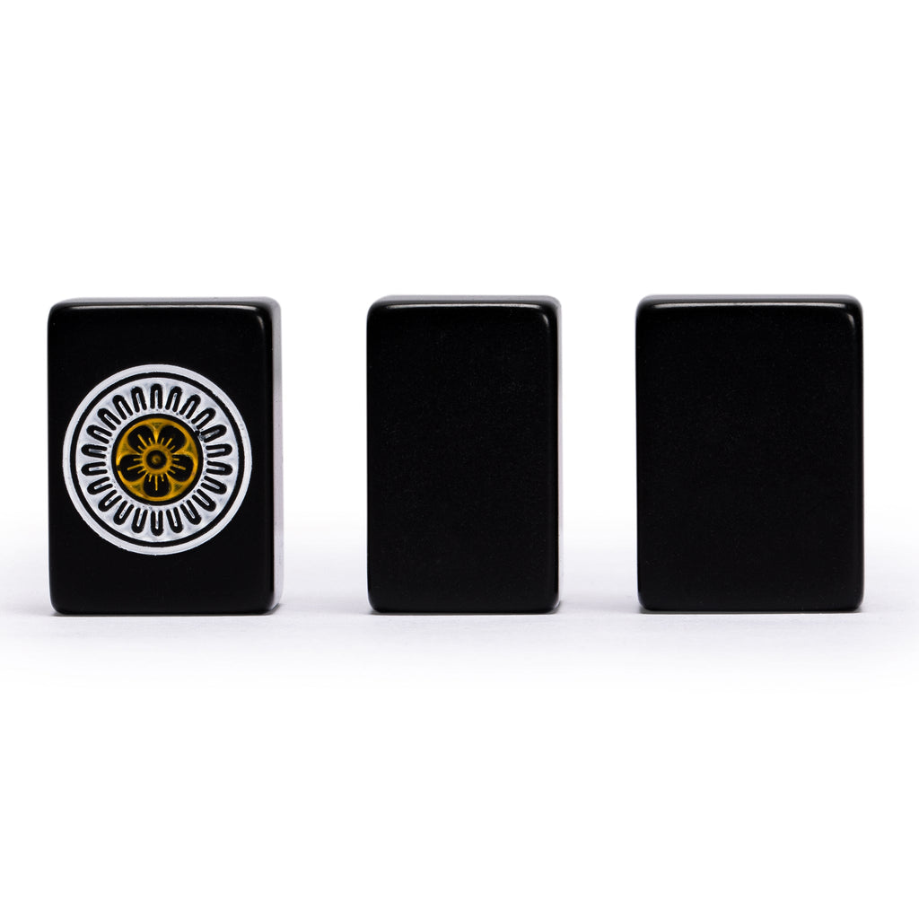 Japanese Riichi Mahjong Set - Black Standard Size Tiles and Vinyl Case - with East Wind Tile, Set of Scoring Sticks, & Dice-Yellow Mountain Imports-Yellow Mountain Imports