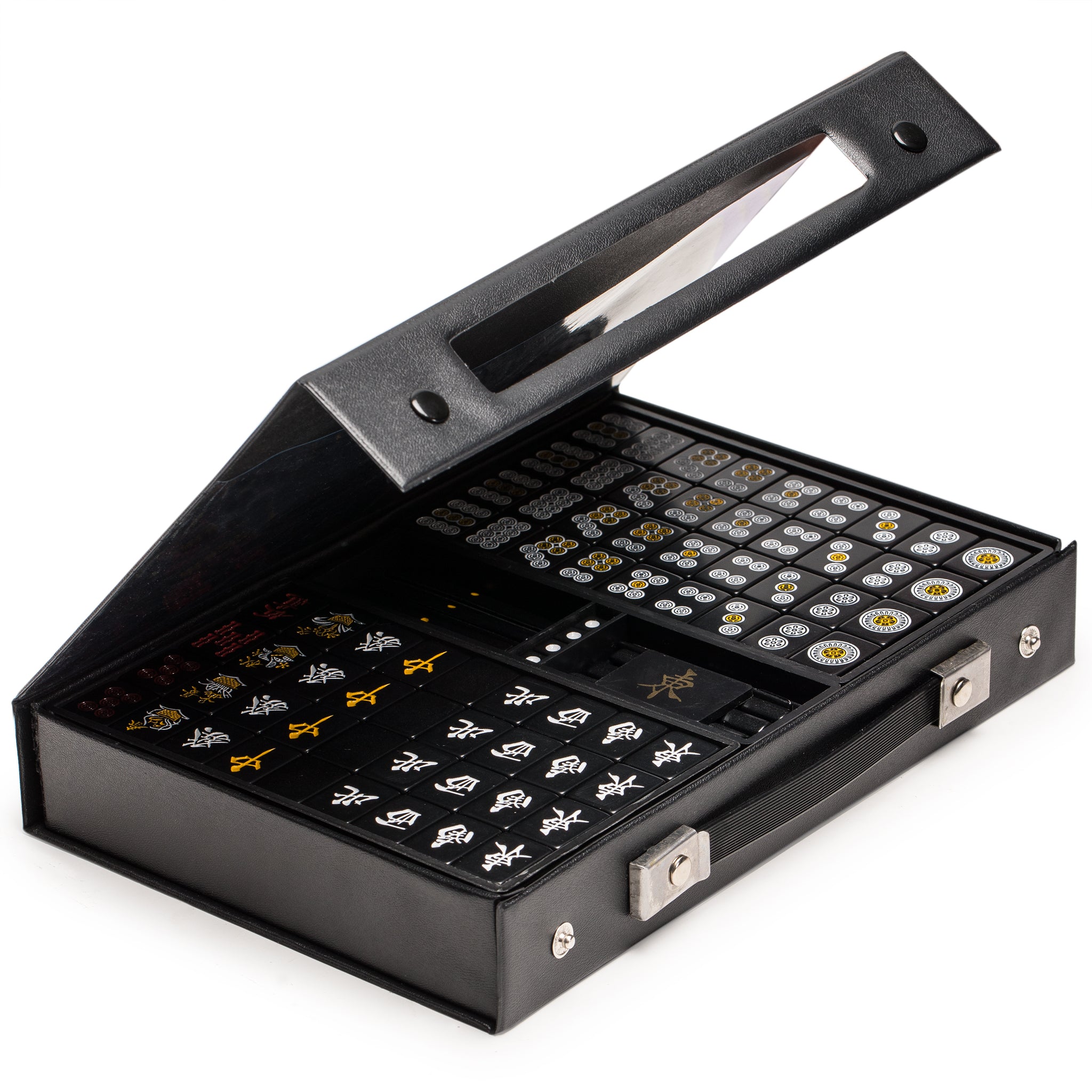 Japanese Riichi Mahjong Set - Black Standard Size Tiles and Vinyl