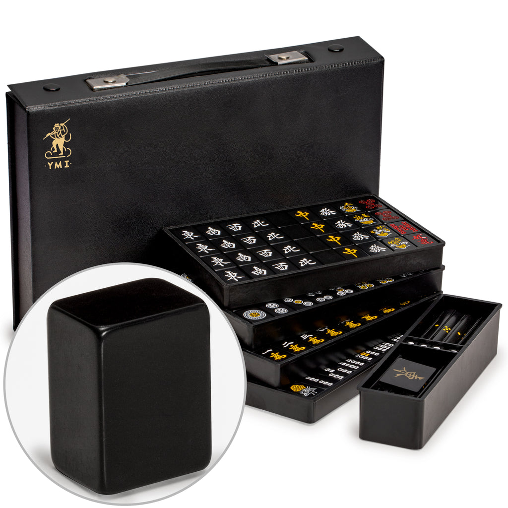 KMQRDZi Mahjong Set – Witte Diamines, 144 Tegels, 2,2x1,5x1,2 Cm, In PU-opbergdoos, Chinees/Japanse Riichi Stijl, Draagbaar