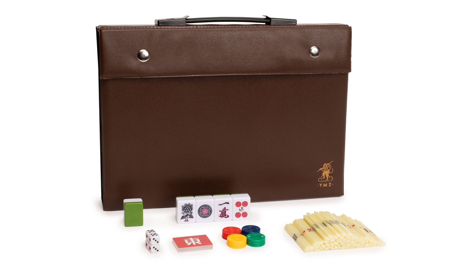 Yellow Mountain Imports Japanese Riichi Mahjong Set - White And Yellow Standard Size Tiles - With East Wind Tile And Black Vinyl Case, Tile Games - Canada