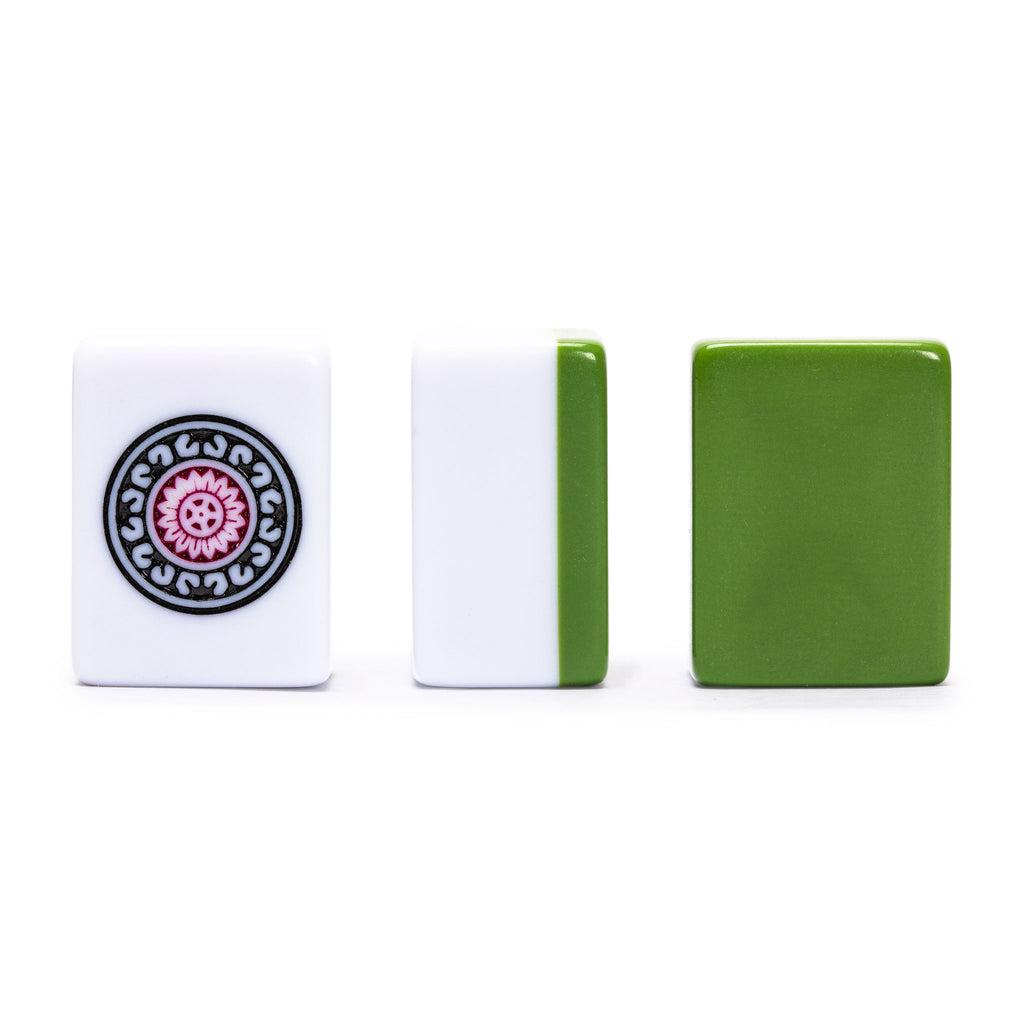 Japanese Riichi Mahjong Set - Large White and Green Tiles, Vinyl Case - Includes East Wind Tile, Betting Sticks, and Dice-Yellow Mountain Imports-Yellow Mountain Imports