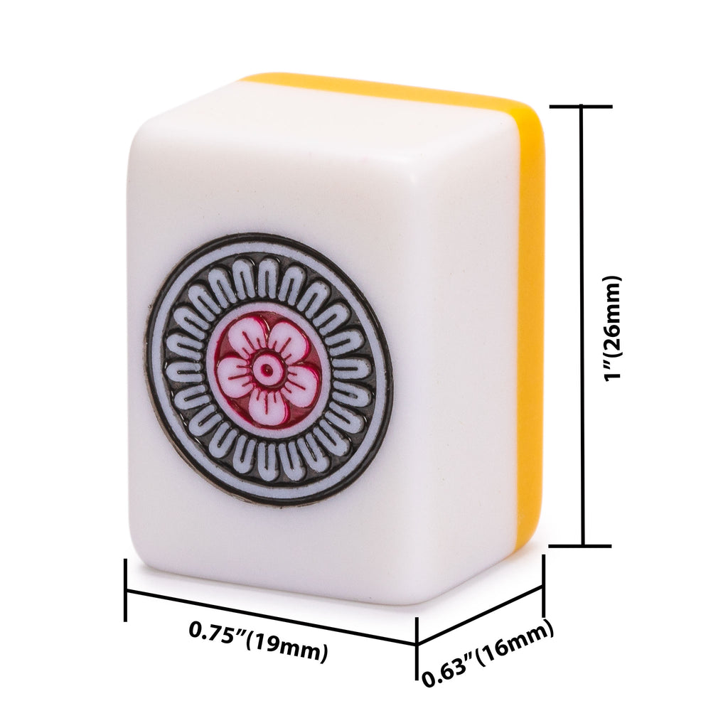 Japanese Riichi Mahjong Set - White and Yellow Standard Size Tiles with Black Vinyl Case - with East Wind Tile, Set of Scoring Sticks, and Dice-Yellow Mountain Imports-Yellow Mountain Imports