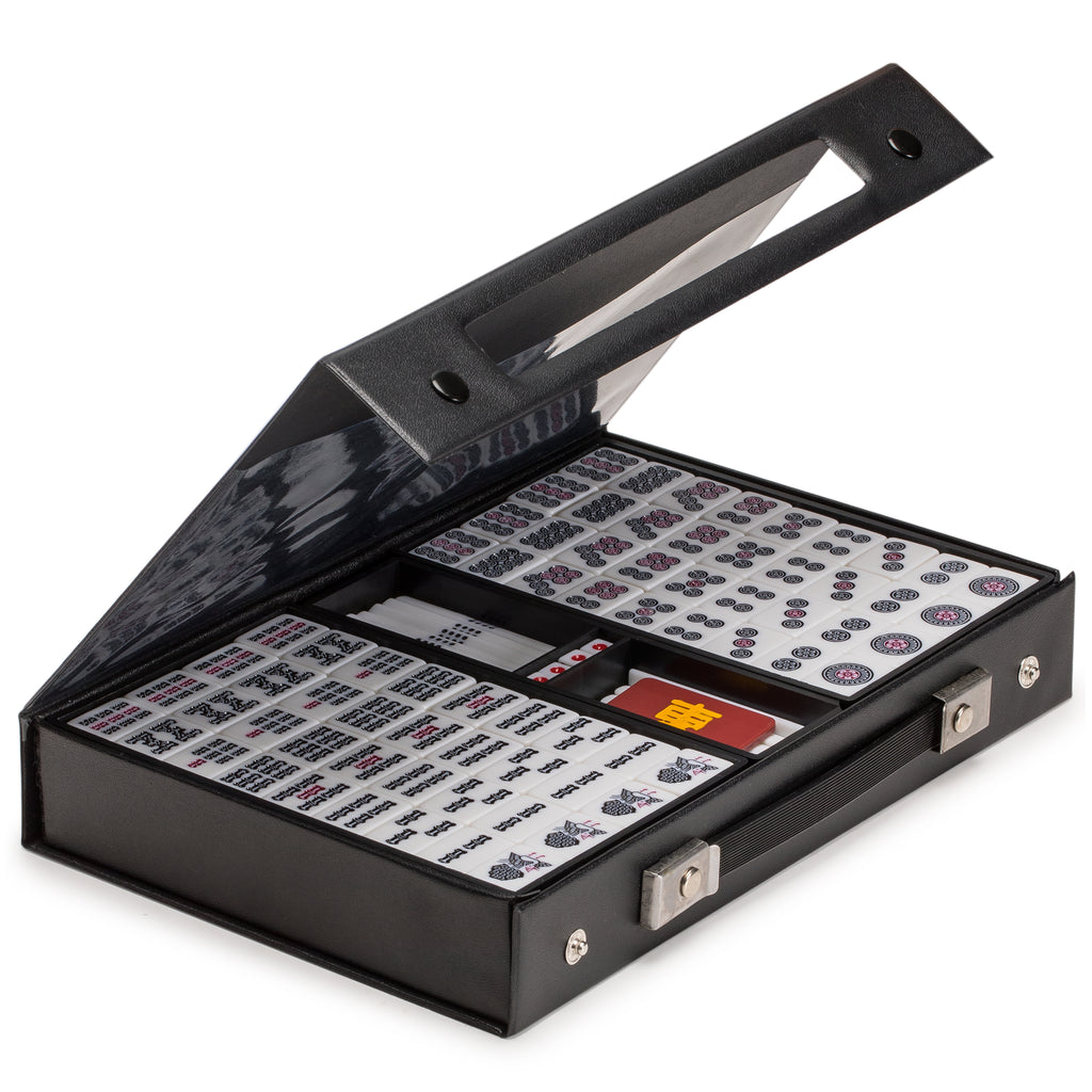 Japanese Riichi Mahjong Set - White and Yellow Standard Size Tiles with Black Vinyl Case - with East Wind Tile, Set of Scoring Sticks, and Dice-Yellow Mountain Imports-Yellow Mountain Imports