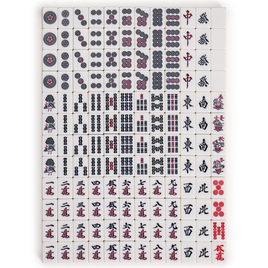 Japanese Riichi Mahjong Set - White and Yellow Standard Size Tiles with Black Vinyl Case - with East Wind Tile, Set of Scoring Sticks, and Dice-Yellow Mountain Imports-Yellow Mountain Imports