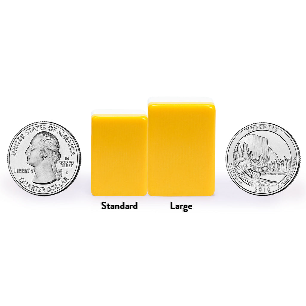 Japanese Riichi Mahjong Set - White and Yellow Standard Size Tiles with Black Vinyl Case - with East Wind Tile, Set of Scoring Sticks, and Dice-Yellow Mountain Imports-Yellow Mountain Imports