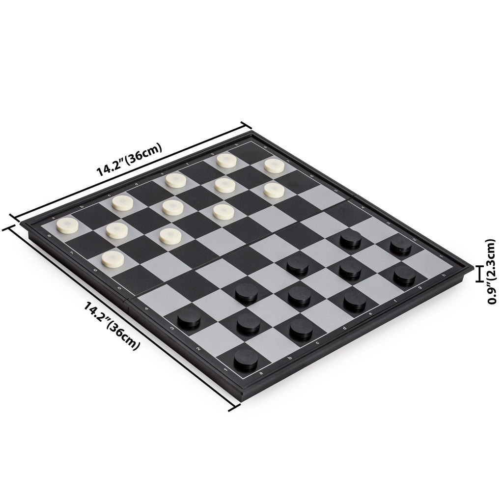 Large 2-in-1 Travel Magnetic Chess & Checkers Board Game Set - 14"-Yellow Mountain Imports-Yellow Mountain Imports