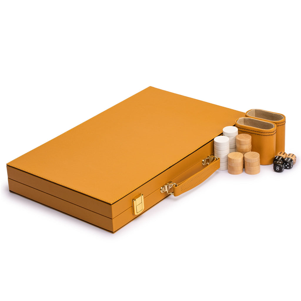 Leatherette Backgammon Game Set, "Konya" - 15"-Yellow Mountain Imports-Yellow Mountain Imports