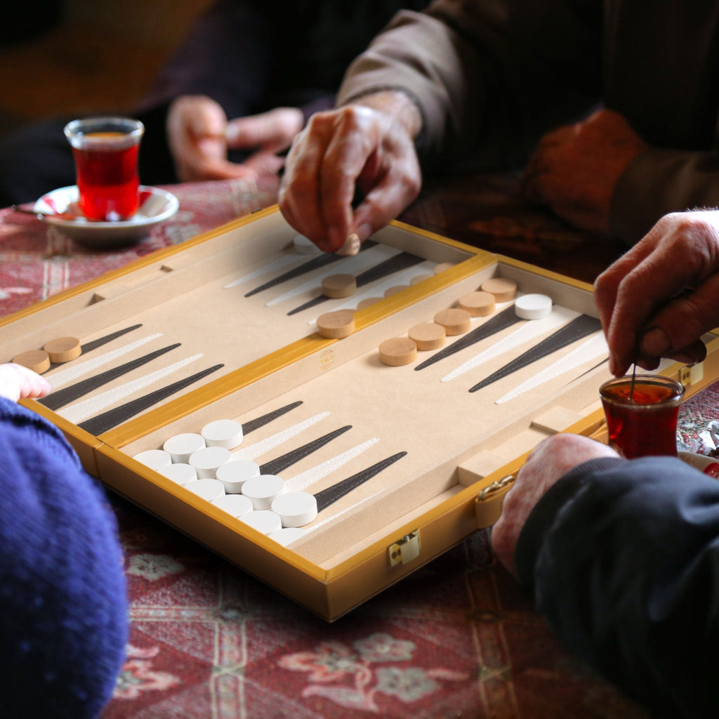 Leatherette Backgammon Game Set, "Konya" - 15"-Yellow Mountain Imports-Yellow Mountain Imports
