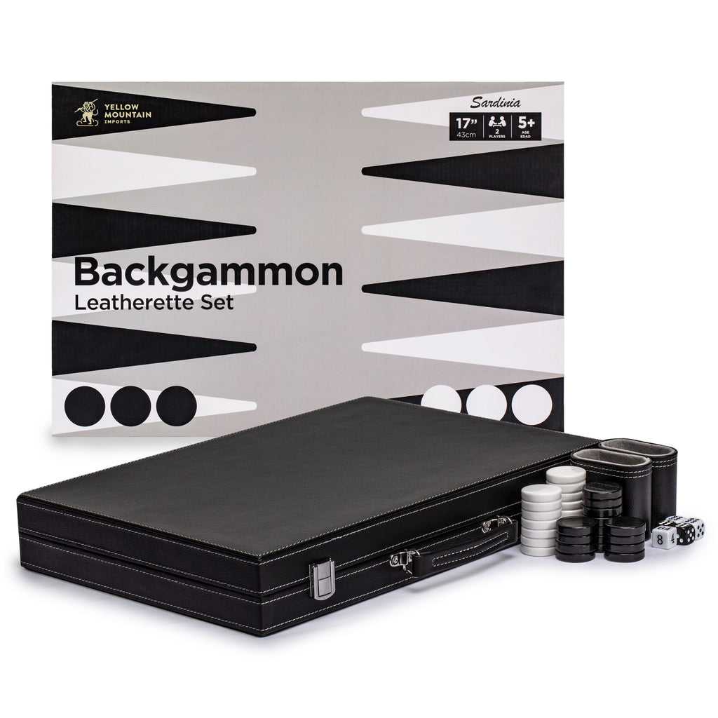 Leatherette Backgammon Set, "Antalya" - 17"-Yellow Mountain Imports-Yellow Mountain Imports