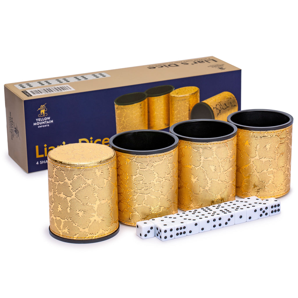 Liar's Dice Golden Cup Shaker Bluffing Game - 4 Cups with 20 (16mm) Dice-Yellow Mountain Imports-Yellow Mountain Imports