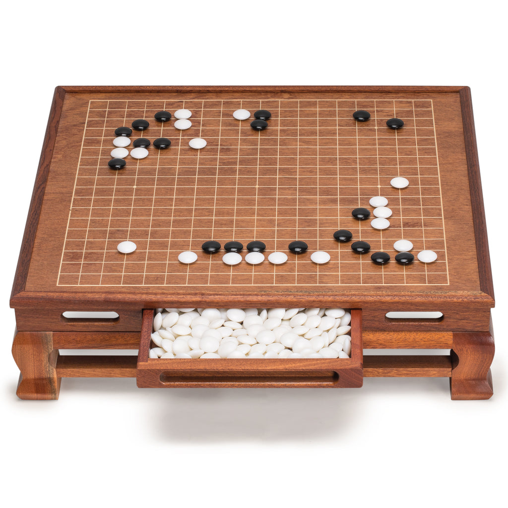 Mahogany 0.4" Inlaid Go Board w/ Double Convex Melamine Stones Set-Yellow Mountain Imports-Yellow Mountain Imports
