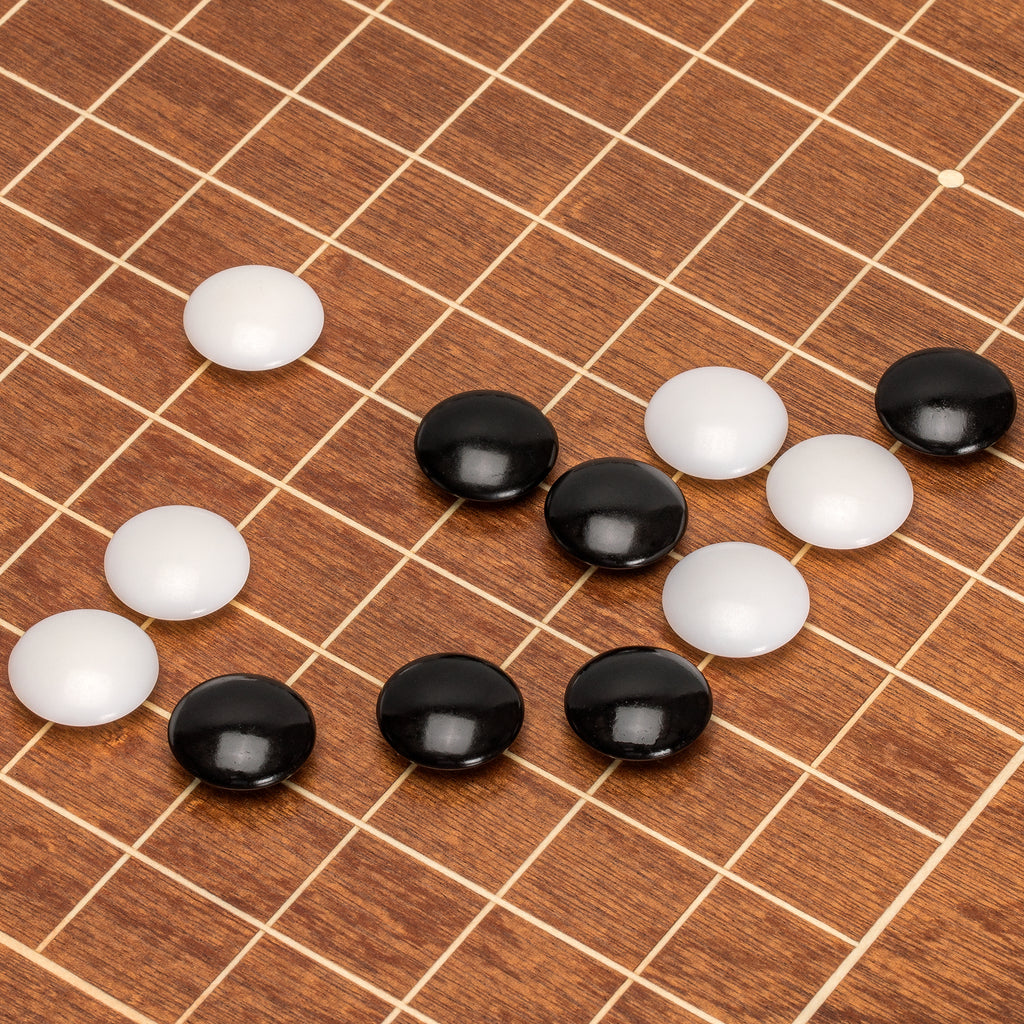 Mahogany 0.4" Inlaid Go Board w/ Double Convex Melamine Stones Set-Yellow Mountain Imports-Yellow Mountain Imports