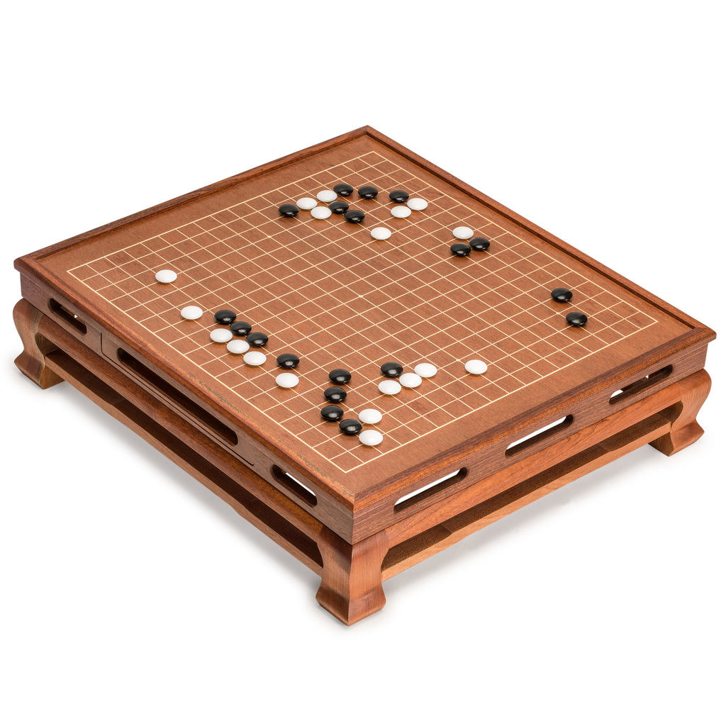 Mahogany 0.4" Inlaid Go Board w/ Double Convex Melamine Stones Set-Yellow Mountain Imports-Yellow Mountain Imports