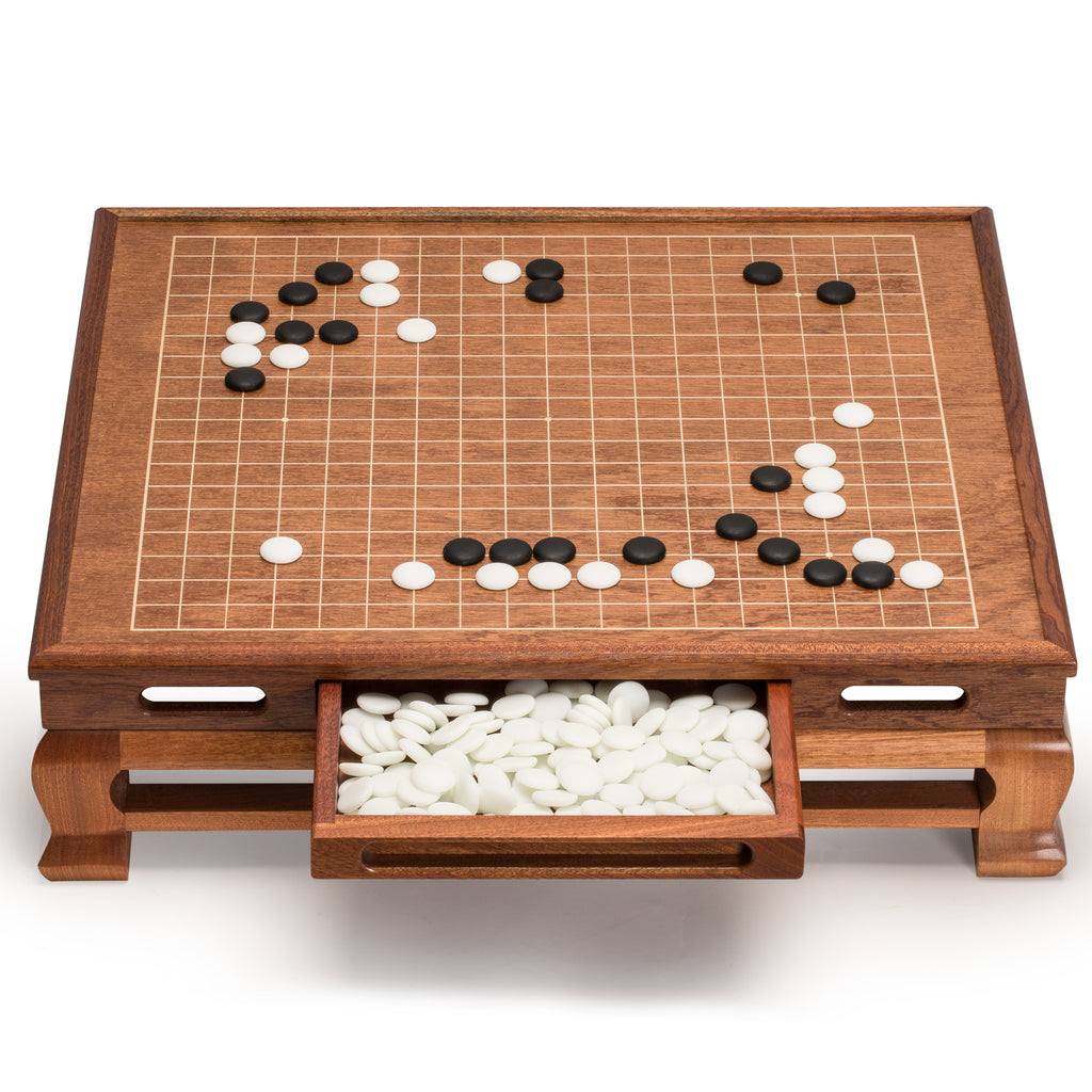 Mahogany 0.4" Inlaid Go Board w/ Single Convex Yunzi Stones Set-Yellow Mountain Imports-Yellow Mountain Imports