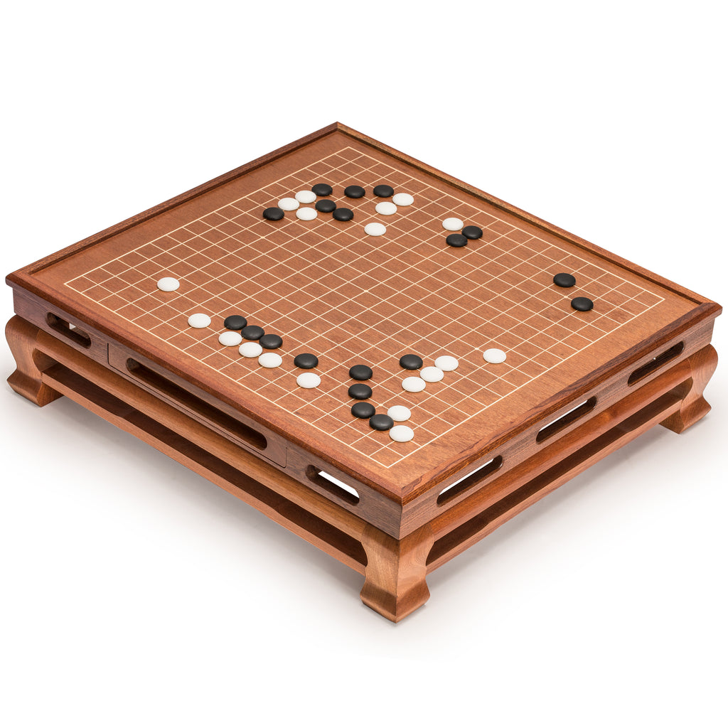 Mahogany 0.4" Inlaid Go Board w/ Single Convex Yunzi Stones Set-Yellow Mountain Imports-Yellow Mountain Imports