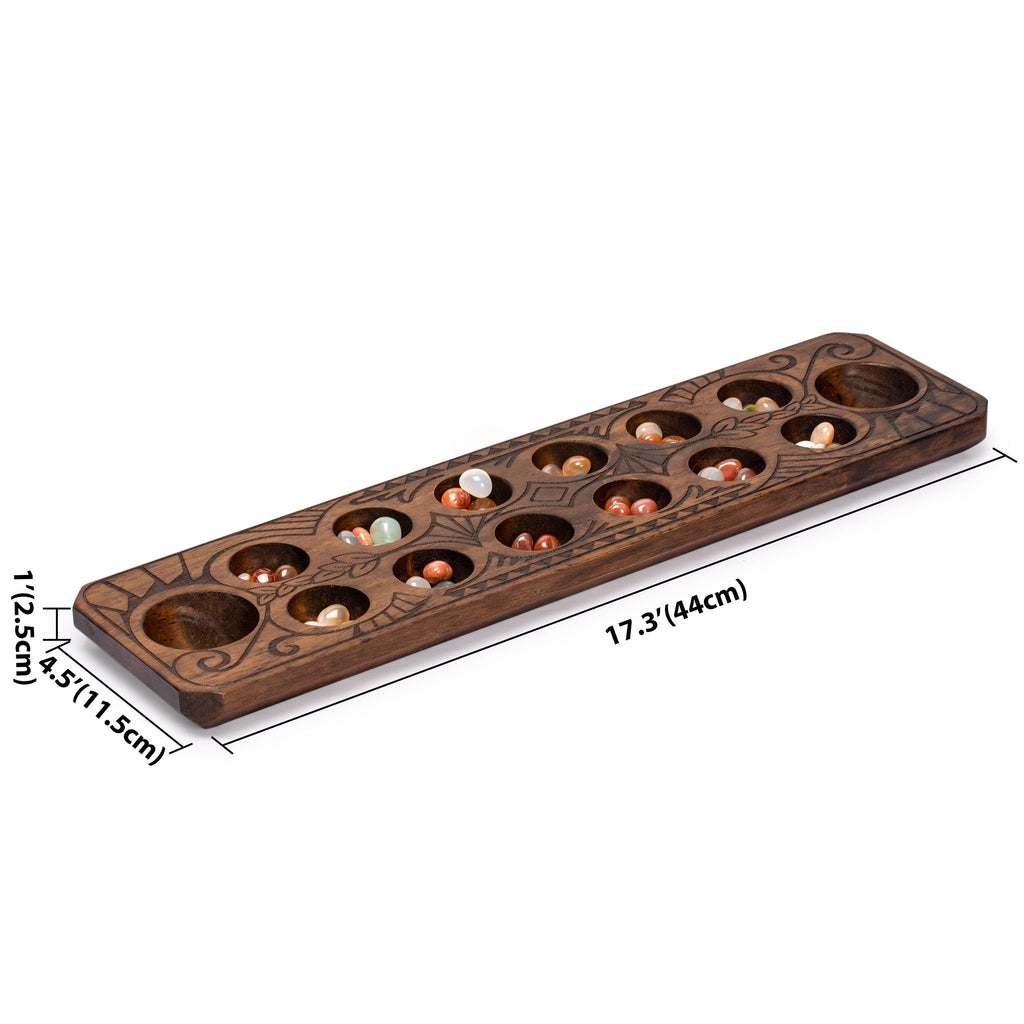 Mancala Set With Solid Wood Board and Quartz Pebble Playing Pieces-Yellow Mountain Imports-Yellow Mountain Imports