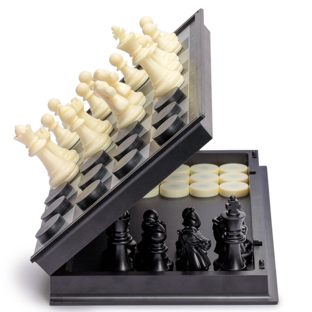 Medium 2-in-1 Travel Magnetic Chess & Checkers Board Game Set - 12.5"-Yellow Mountain Imports-Yellow Mountain Imports