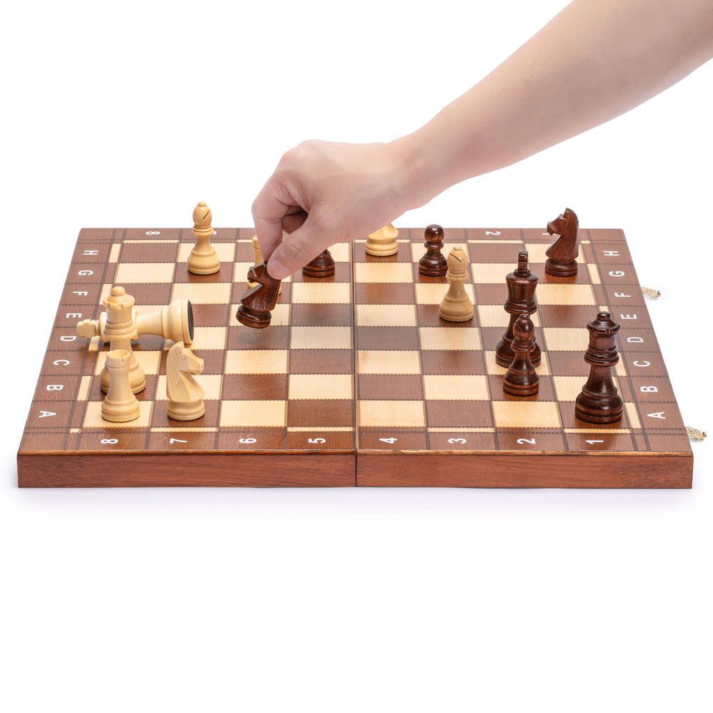 Medium 3-in-1 Wooden Chess, Checkers, and Backgammon Board Game Set - 16"-Husaria-Yellow Mountain Imports