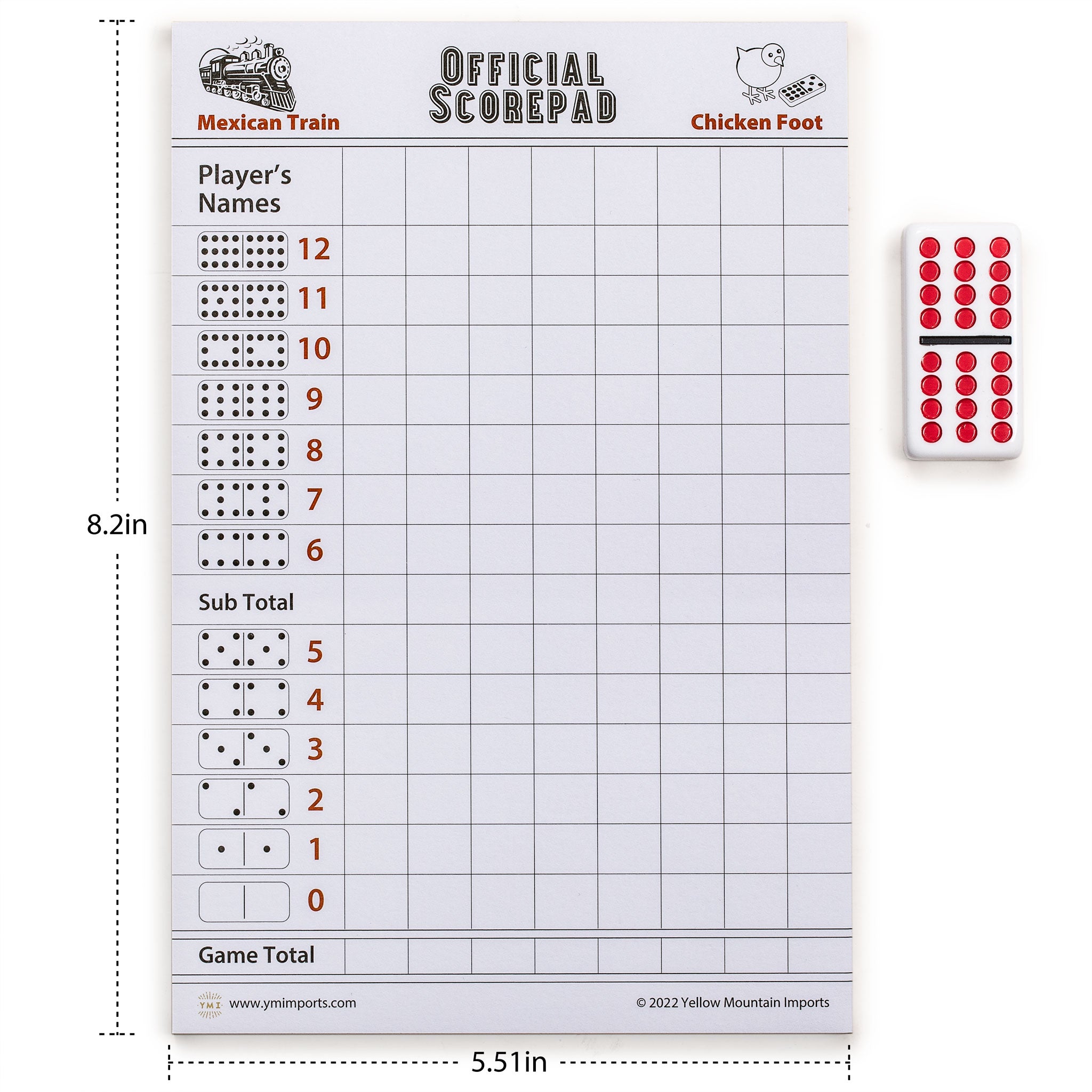 mexican train and chicken foot dominoes scorepad - 60 sheets