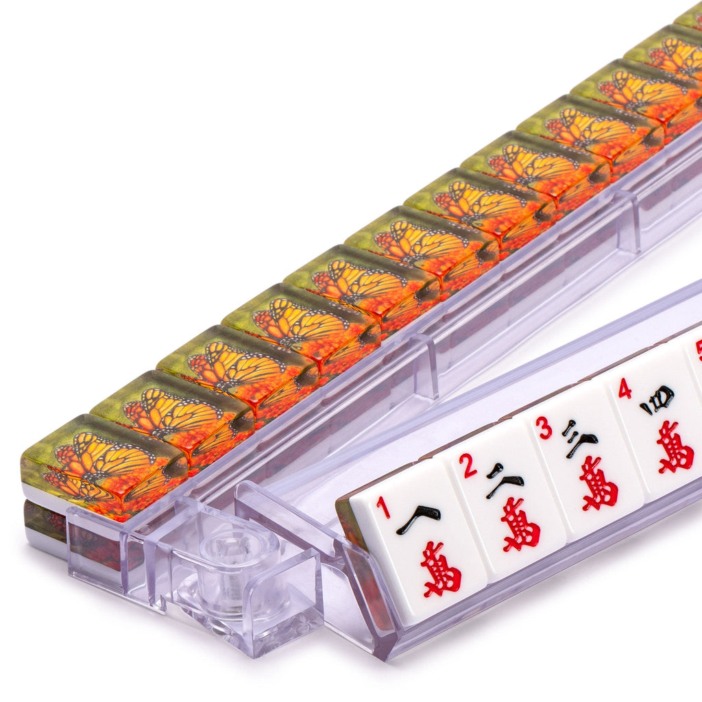 Modern Mahjong Racks with Built-in Pushers - Clear - Set of 4-Yellow Mountain Imports-Yellow Mountain Imports