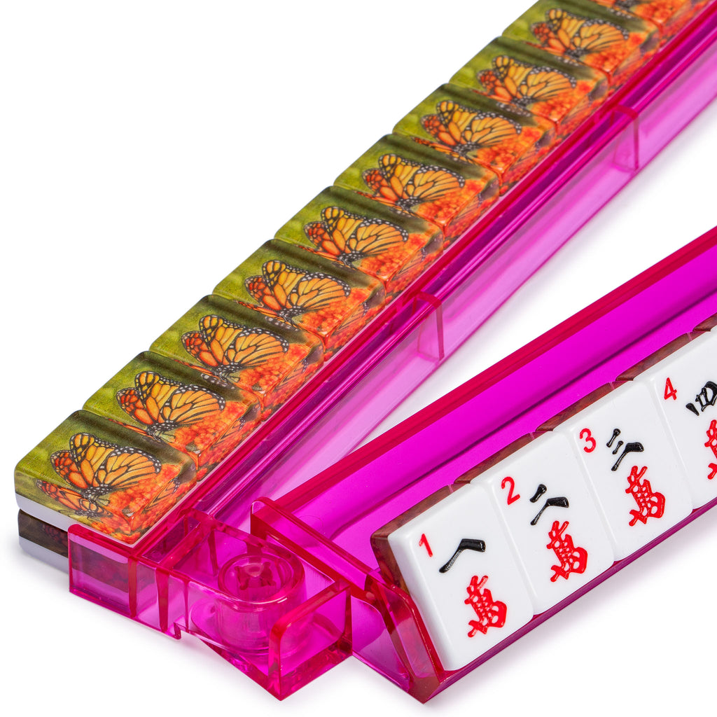 Modern Mahjong Racks with Built-in Pushers - Pink - Set of 4-Yellow Mountain Imports-Yellow Mountain Imports