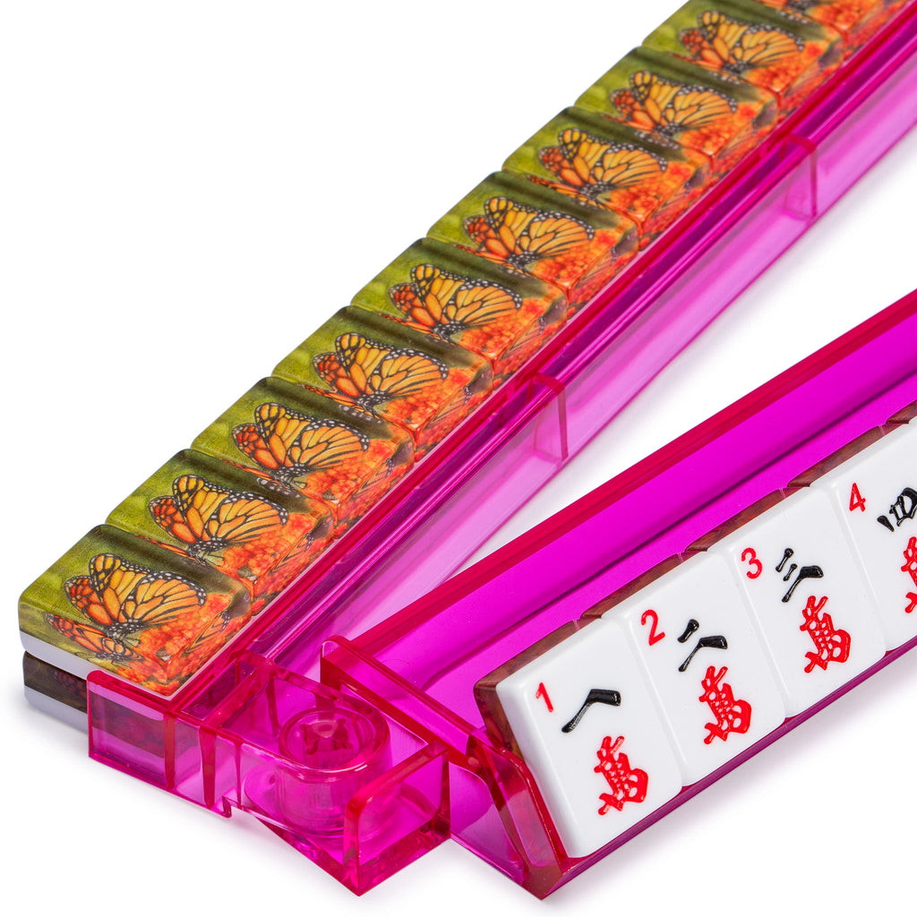 Modern Mahjong Racks with Built-in Pushers - Pink - Set of 4-Yellow Mountain Imports-Yellow Mountain Imports