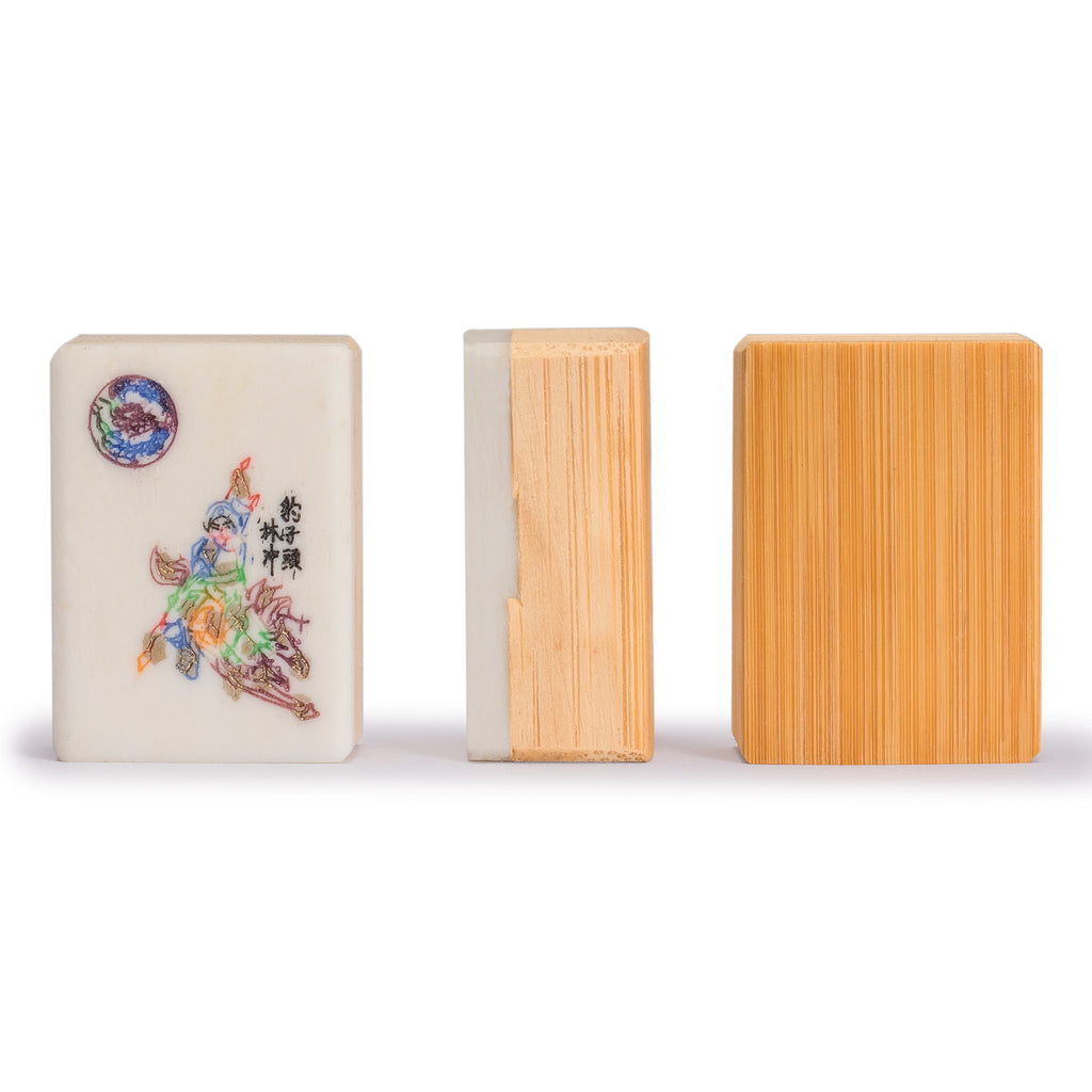 Outlaws of the Marsh Chinese Mahjong Set, "Bone and Bamboo Tiles" in Rosewood Case (The Water Margin) - Set Of Betting Sticks, Dice, & Four Wind Tiles-Yellow Mountain Imports-Yellow Mountain Imports