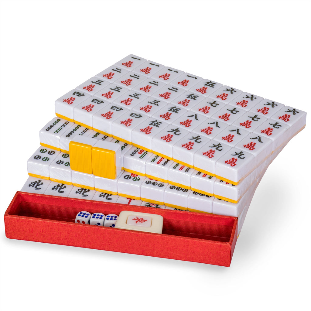 Professional Chinese Mahjong Game Set, "Double Happiness" (Yellow) - 146 Medium Size Tiles-Yellow Mountain Imports-Yellow Mountain Imports