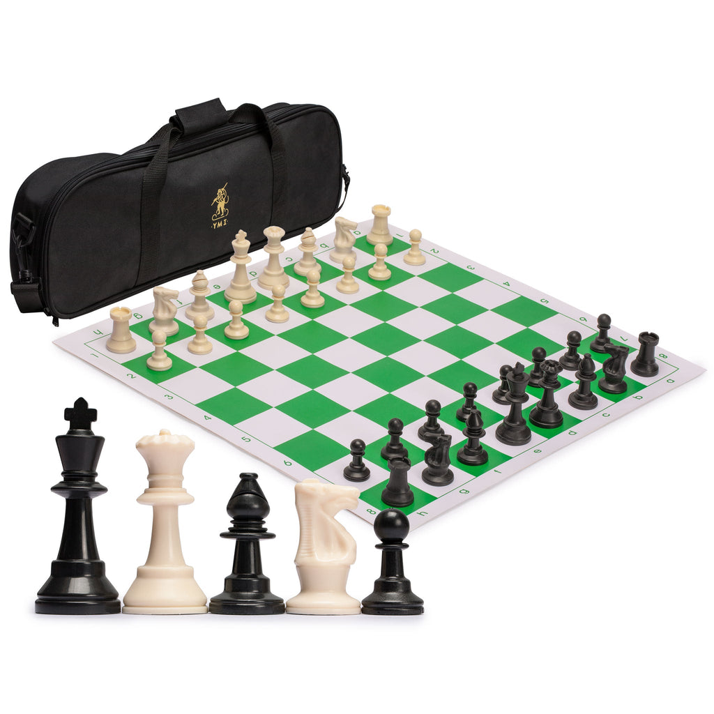 Regulation Tournament Roll-Up Staunton Chess Game Set (19.75-Inch) with Travel Bag - Green-Yellow Mountain Imports-Yellow Mountain Imports