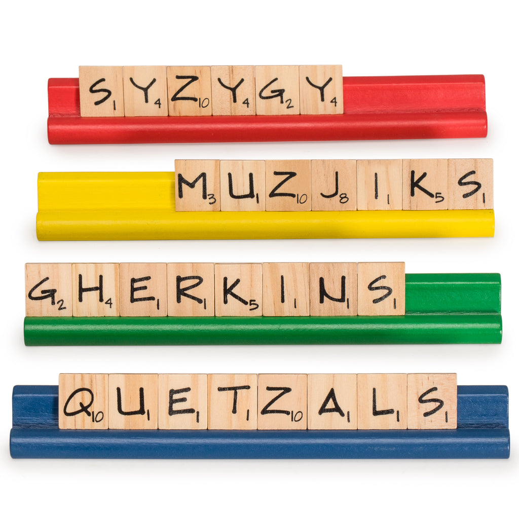 Scrabble Word Architect Deluxe Kit of 4 Wooden Multi-Color Scrabble Racks and 200 Wooden Scrabble Tiles-Yellow Mountain Imports-Yellow Mountain Imports