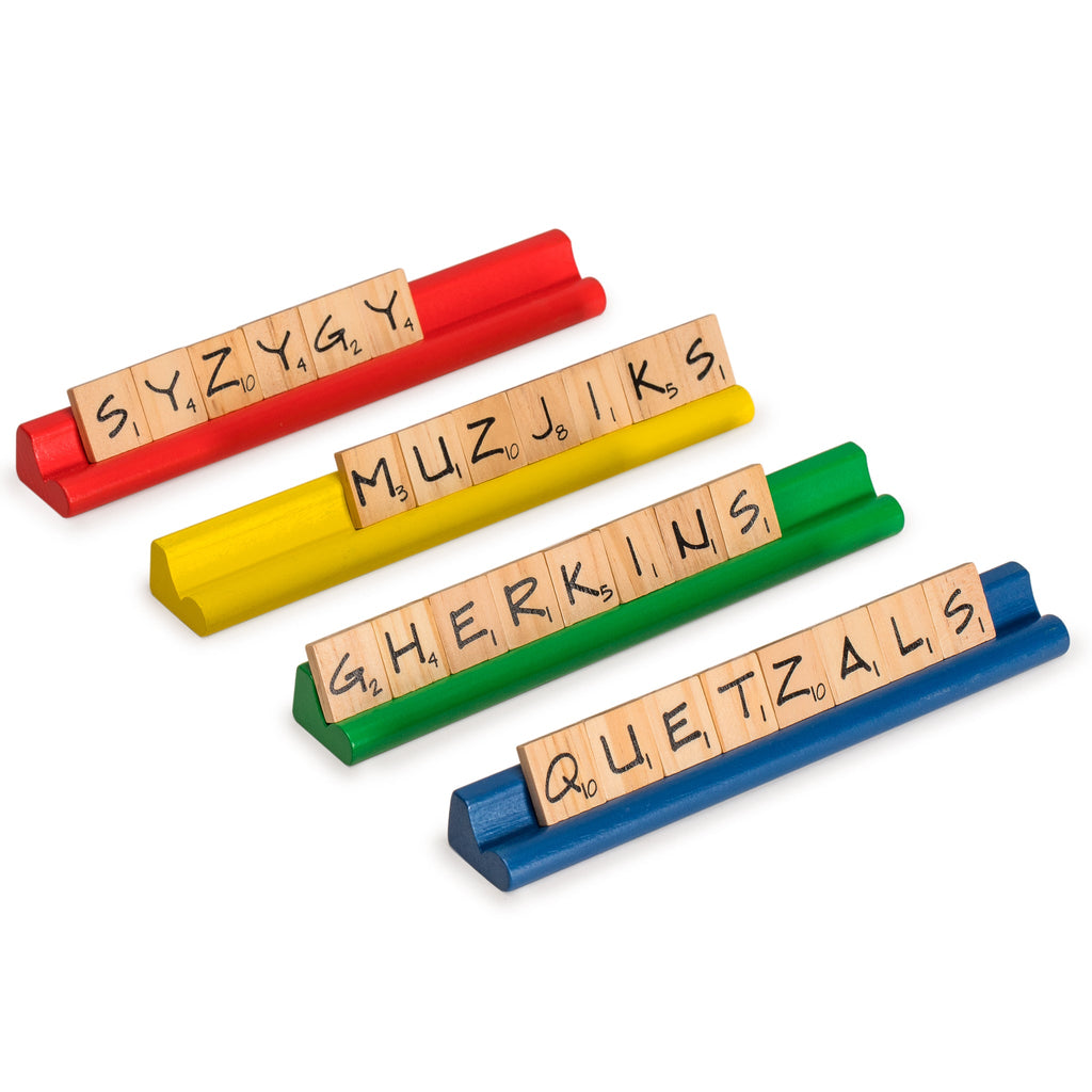 Scrabble Word Architect Deluxe Kit of 4 Wooden Multi-Color Scrabble Racks and 200 Wooden Scrabble Tiles-Yellow Mountain Imports-Yellow Mountain Imports