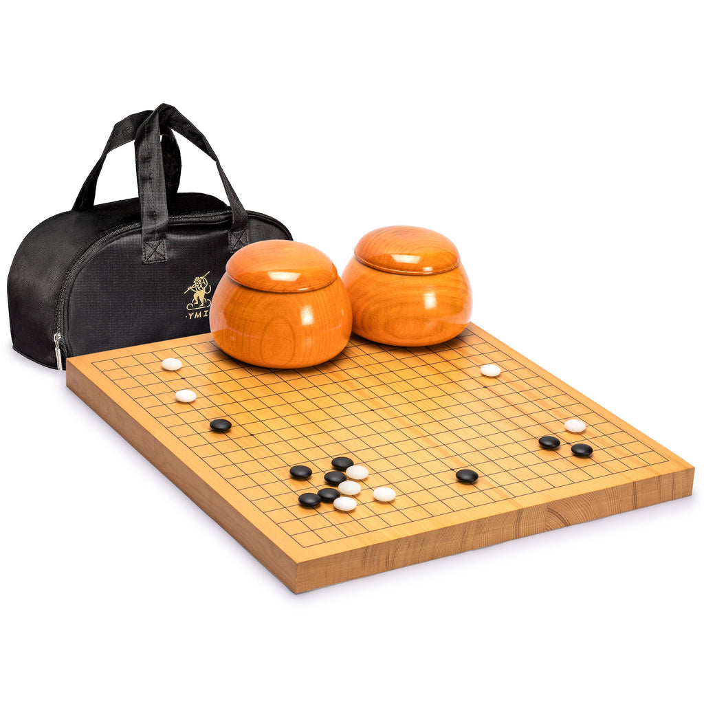 Shin Kaya 1.2" Go Board w/ Double Convex Yunzi Stones and Bowls Set-Yellow Mountain Imports-Yellow Mountain Imports