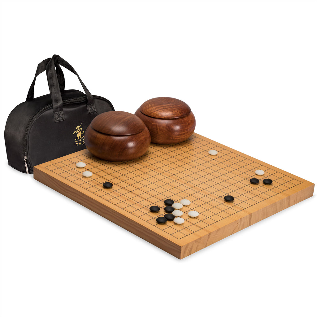 Shin Kaya 1.2" Go Board w/ Double Convex Yunzi Stones and Burma Padauk Wood Bowls Set-Yellow Mountain Imports-Yellow Mountain Imports