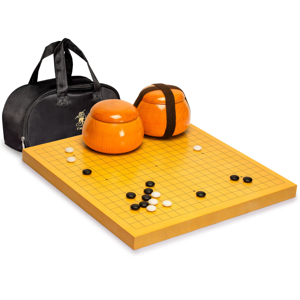 Shin Kaya 1.3" Reversible 19x19 / 9x9 Go Game Set Board with Double Convex Yunzi Stones and Jujube Bowls-Yellow Mountain Imports-Yellow Mountain Imports