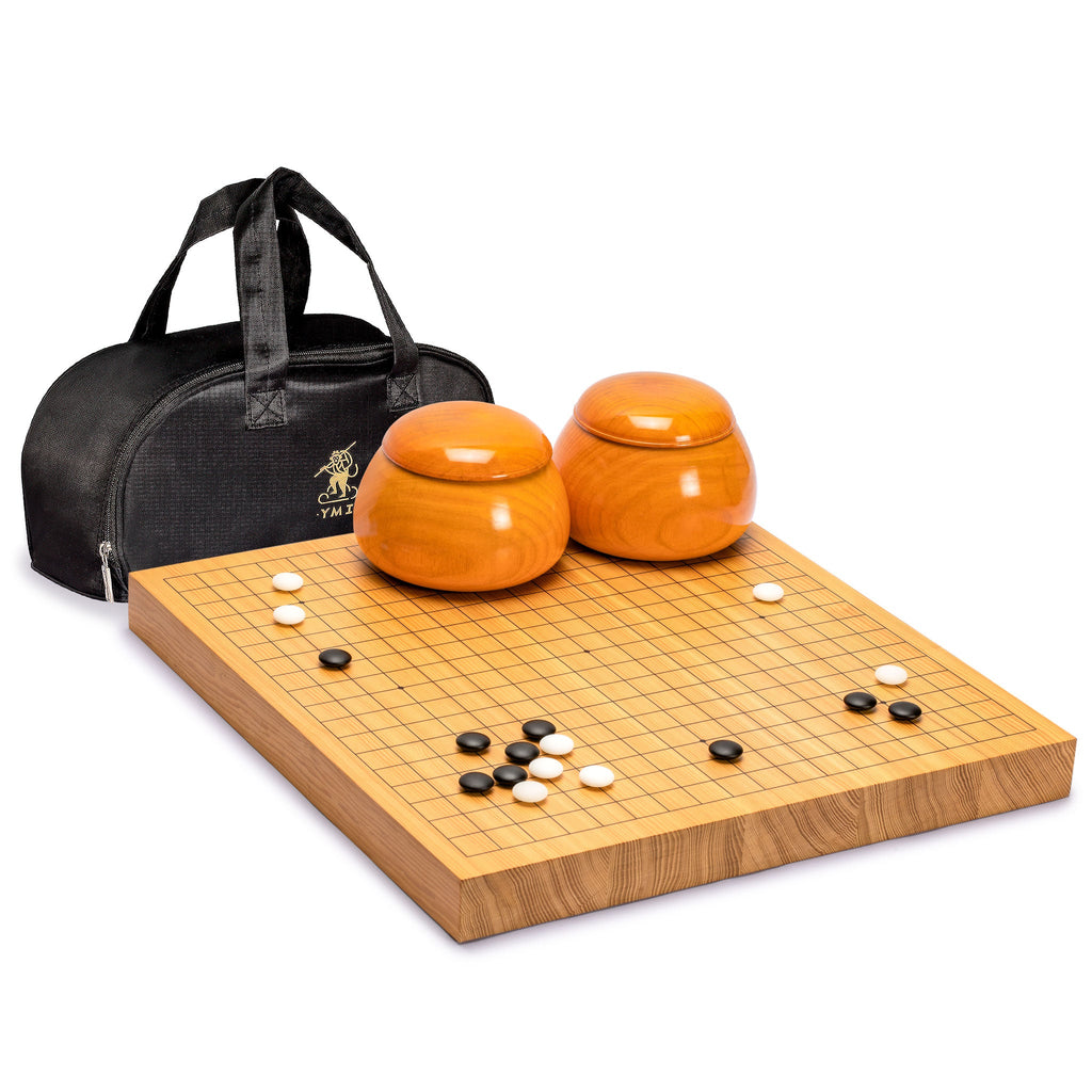 Shin Kaya 1.6-Inch Reversible 19x19 / 13x13 Go Game Set Board with Double Convex Yunzi Stones and Jujube Wood Bowls-Yellow Mountain Imports-Yellow Mountain Imports