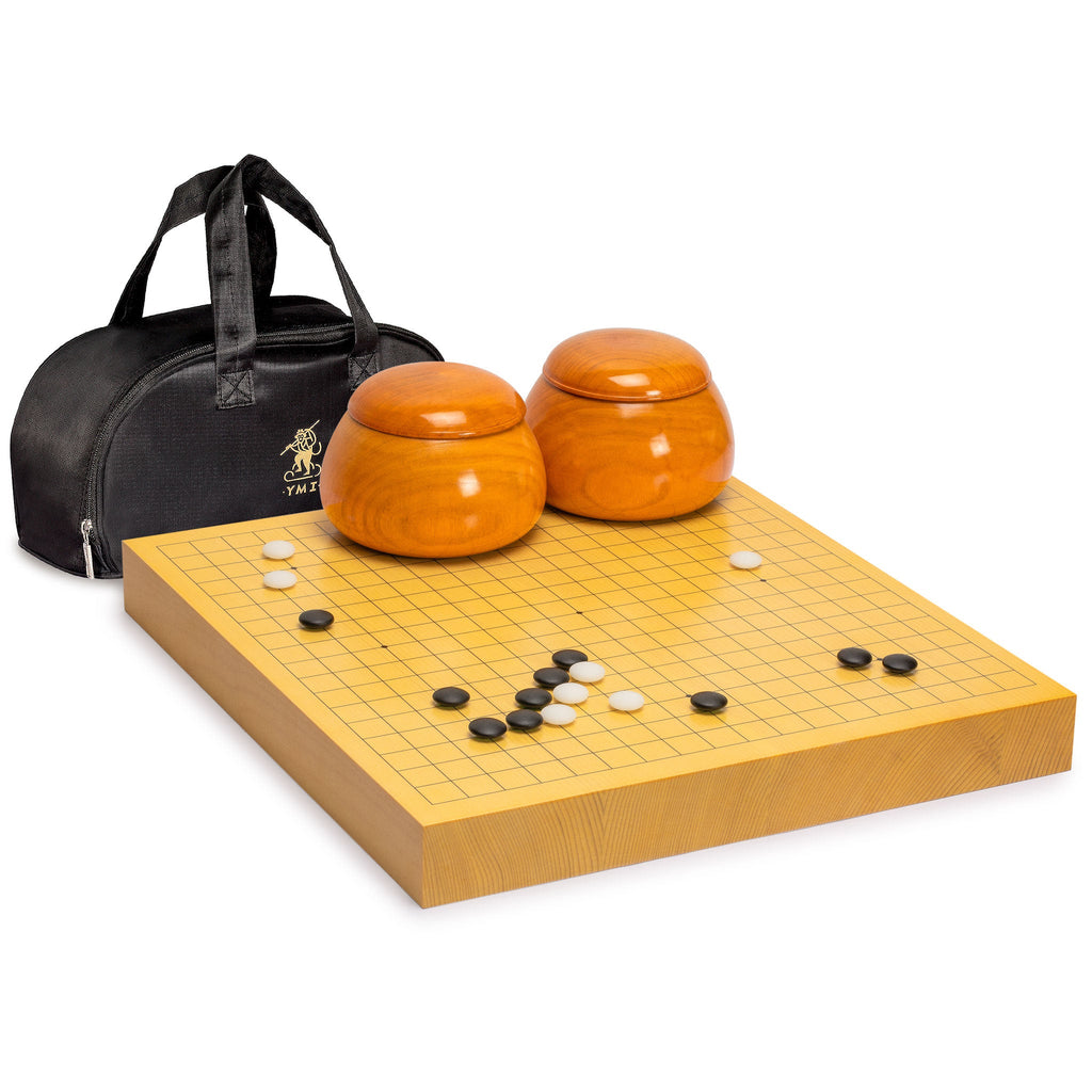 Shin Kaya 2" Reversible 19x19 / 13x13 Go Game Set Board with 9.2mm Double Convex Yunzi Stones and Jujube Bowls-Yellow Mountain Imports-Yellow Mountain Imports