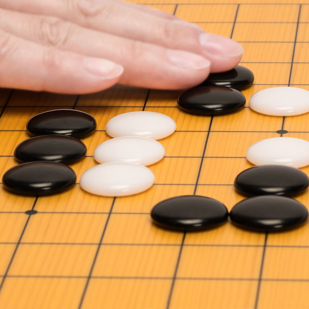Shin Kaya Veneer 0.8-Inch Beginner's Reversible 13x13 / 9x9 Go Game Set Board with Single Convex Melamine Stones-Yellow Mountain Imports-Yellow Mountain Imports