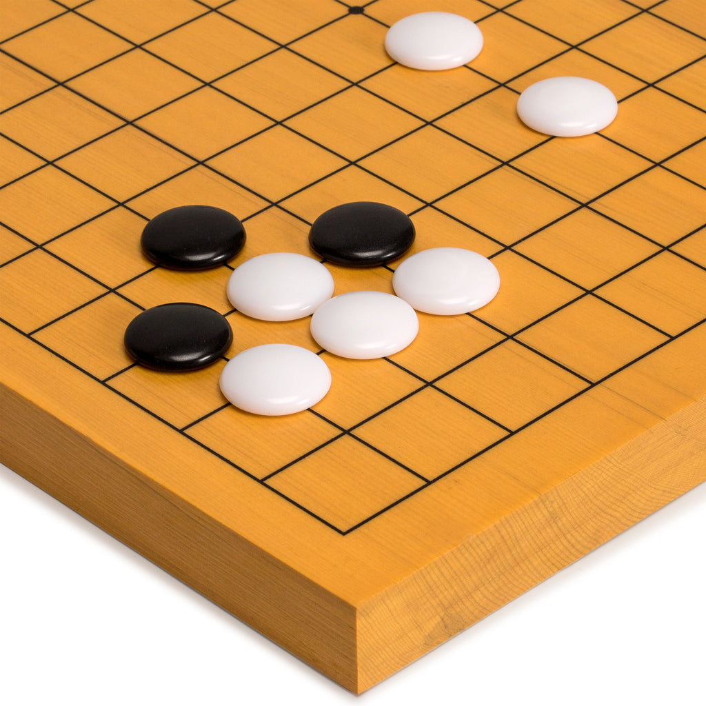 Shin Kaya Veneer 0.8-Inch Beginner's Reversible 13x13 / 9x9 Go Game Set Board with Single Convex Melamine Stones-Yellow Mountain Imports-Yellow Mountain Imports
